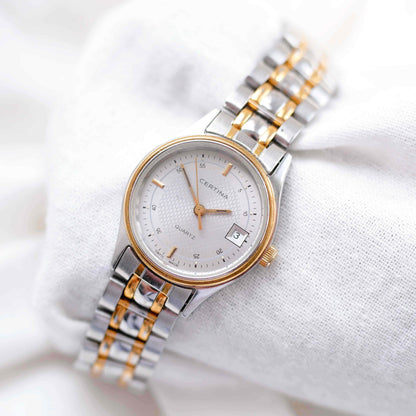 Certina Vintage Watch: Ladies 90s Two Tone Gray Structured Dial