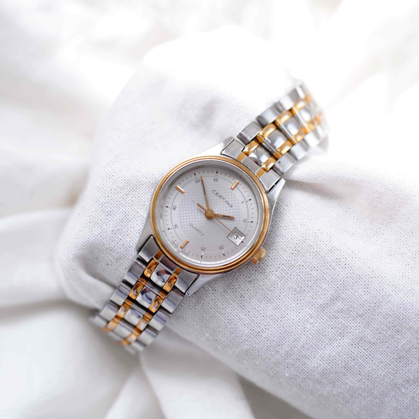 Certina Vintage Watch: Ladies 90s Two Tone Gray Structured Dial