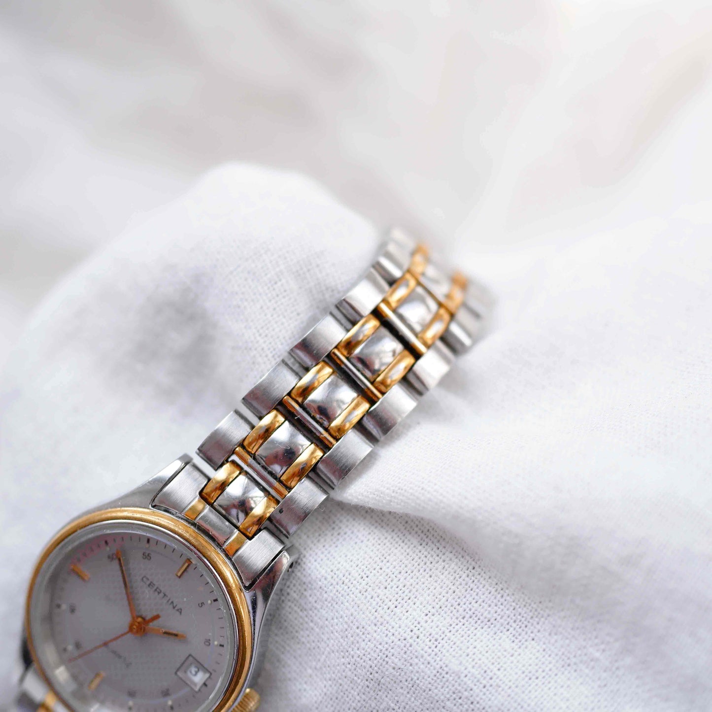 Certina Vintage Watch: Ladies 90s Two Tone Gray Structured Dial
