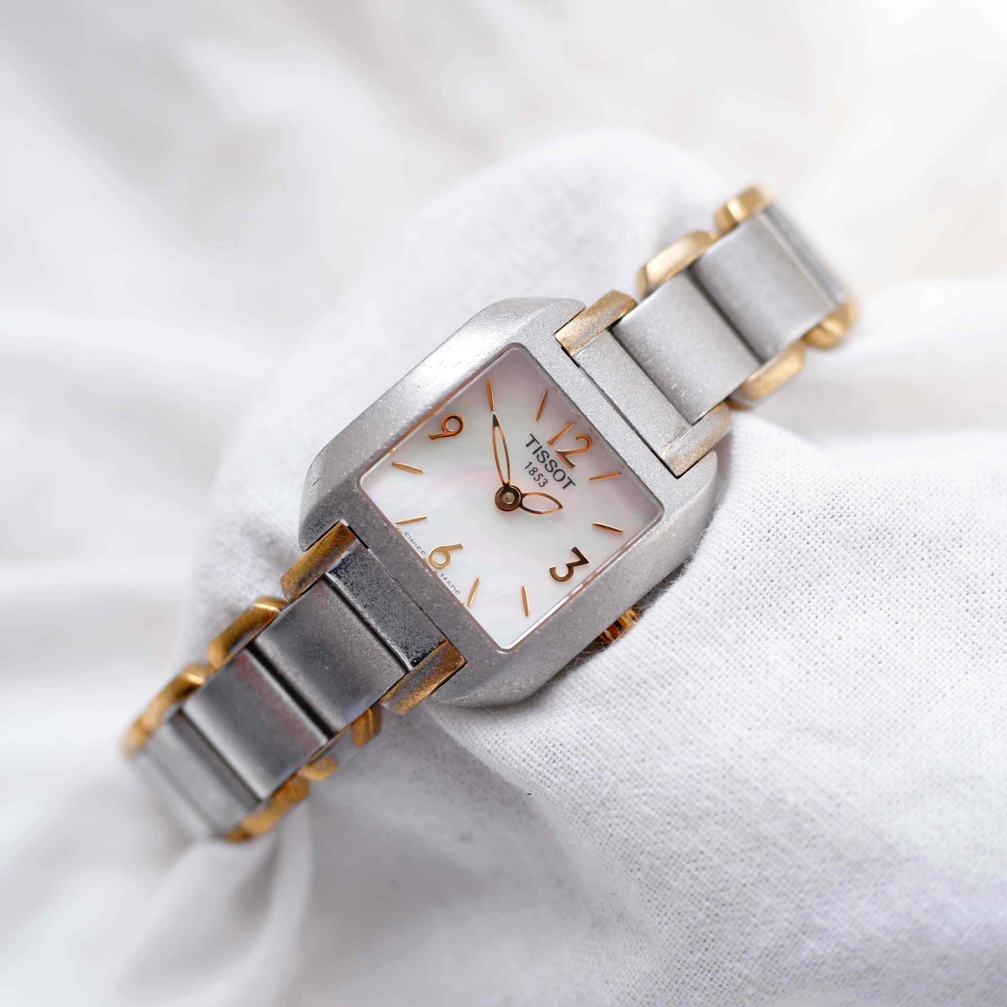 Tissot Vintage Tank Style: Ladies 90s Mother of Pearl Dial Two Tone