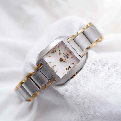 Tissot Vintage Tank Style: Ladies 90s Mother of Pearl Dial Two Tone