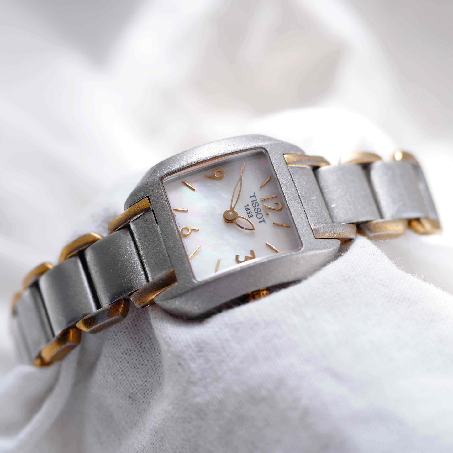 Tissot Vintage Tank Style: Ladies 90s Mother of Pearl Dial Two Tone