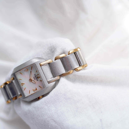 Tissot Vintage Tank Style: Ladies 90s Mother of Pearl Dial Two Tone