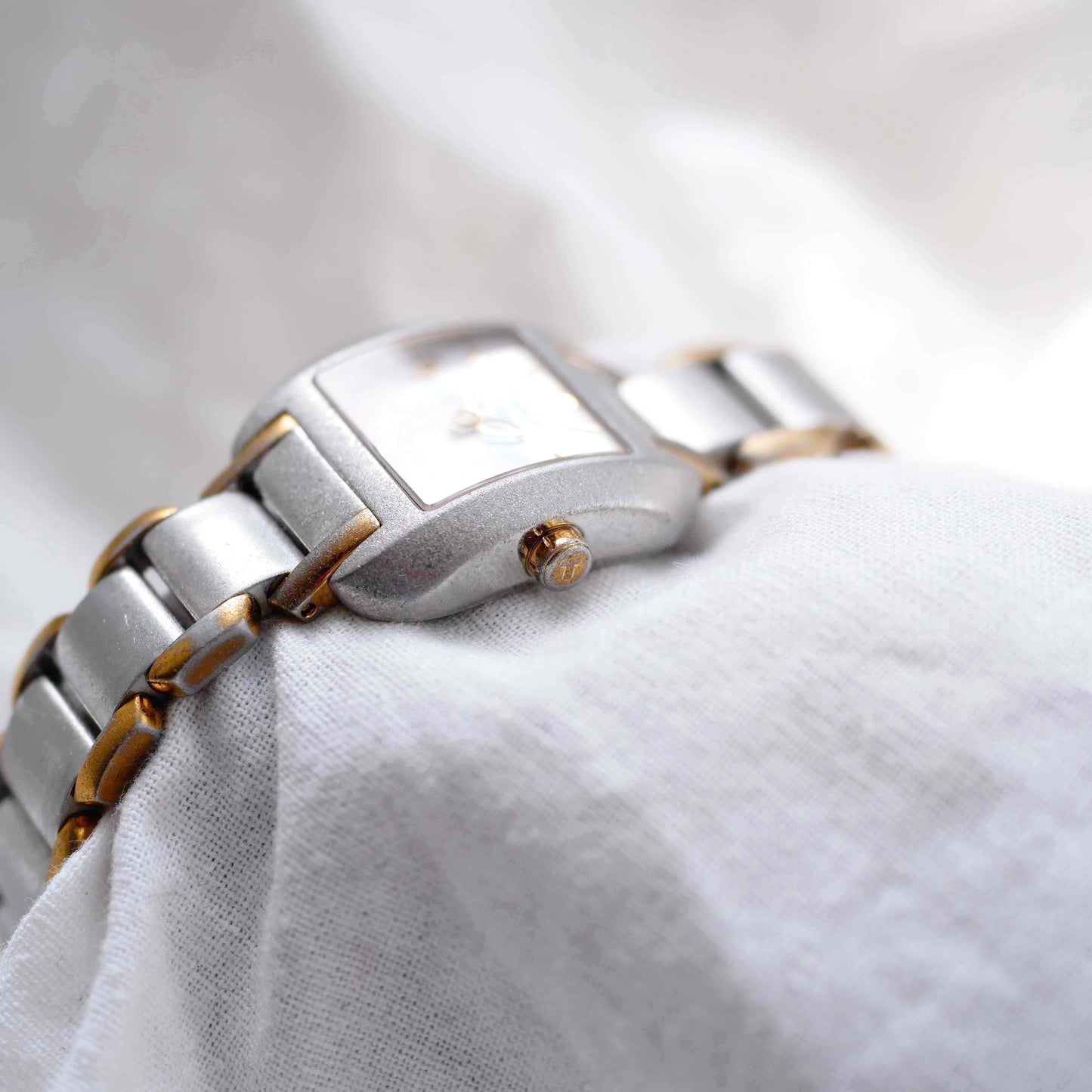 Tissot Vintage Tank Style: Ladies 90s Mother of Pearl Dial Two Tone