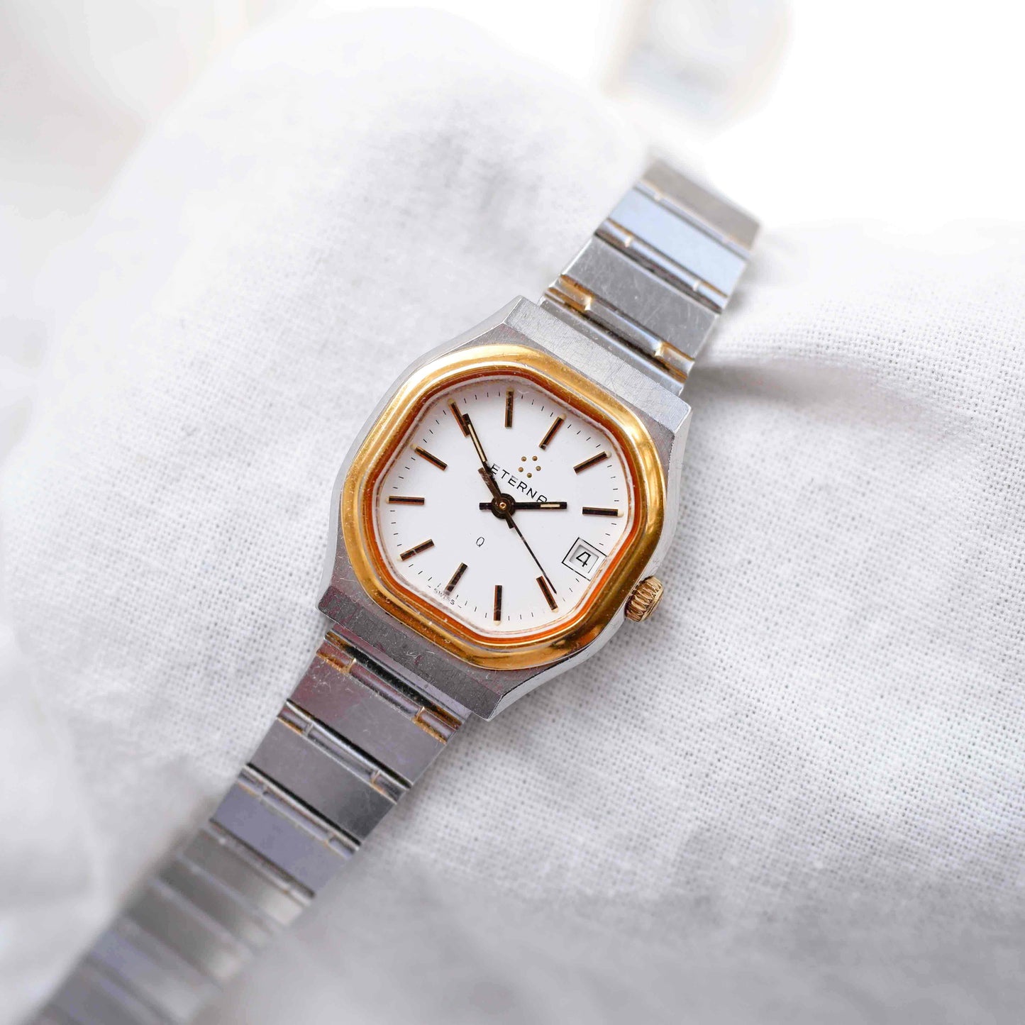 Eterna Vintage Tank Style: Ladies 80s White Dial Two Tone