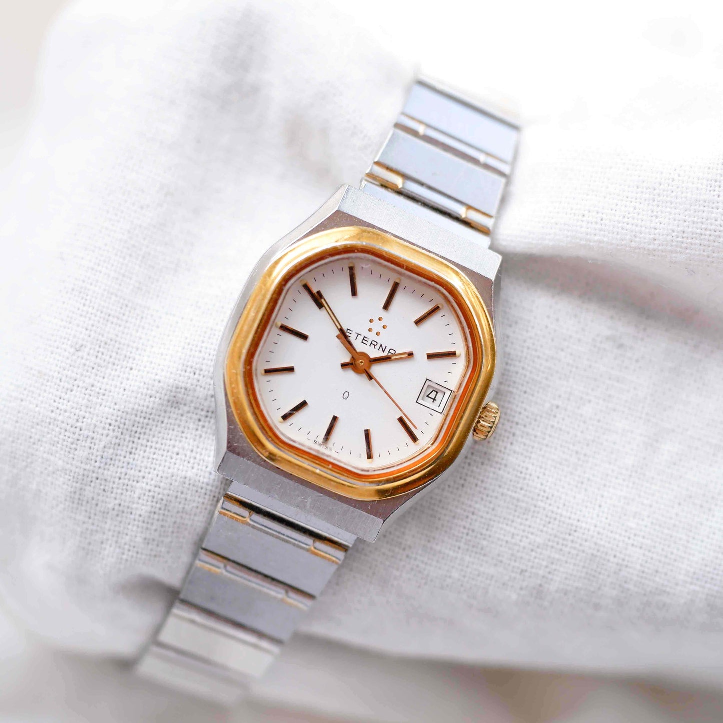 Eterna Vintage Tank Style: Ladies 80s White Dial Two Tone
