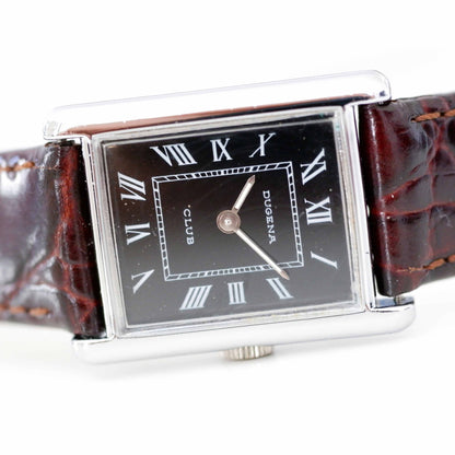 Dugena Vintage Ladies Watch: 90s Elegant Rectangular Style Roman Numerals, Second Front Side