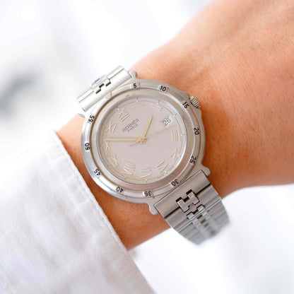 Hermes Vintage Watch: Ladies 90s Silver with Roman Gray Dial