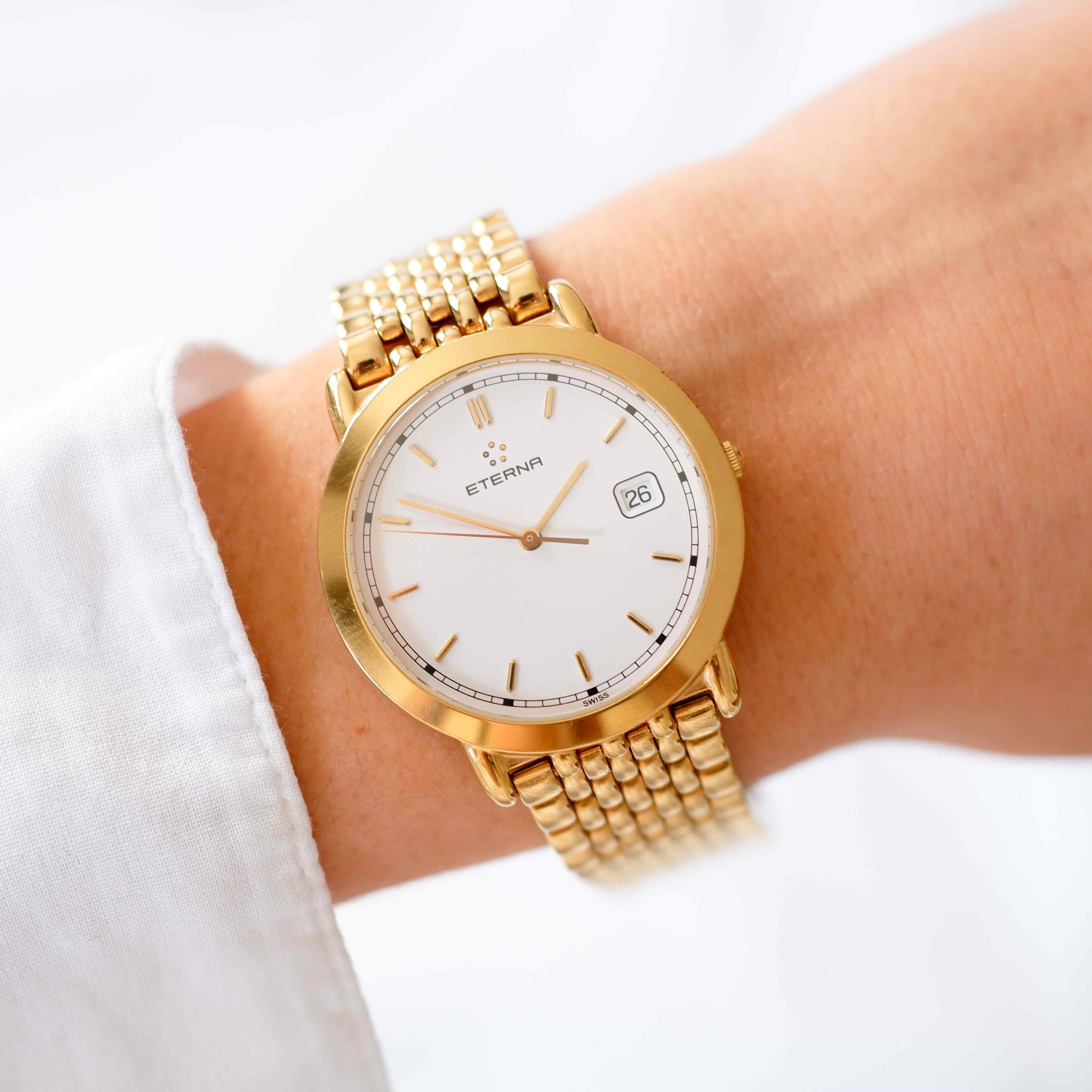 Eterna Vintage Watch: Ladies 90s Golden Iconic with White Dial
