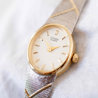 Citizen Cocktail Watch: Vintage Ladies 80s Golden Dainty with White Dial