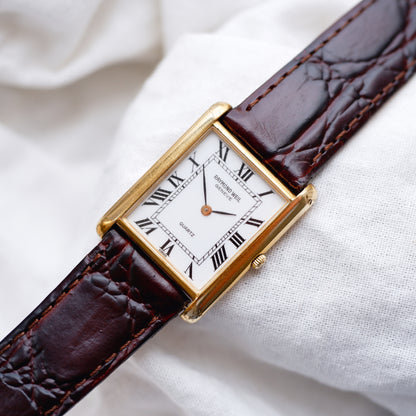 Raymond Weil Tank: Vintage Ladies Watch 90s Golden Rectangular Style Roman Numerals