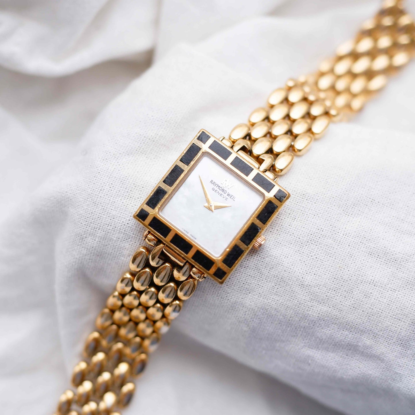 Raymond Weil Tank: Vintage Ladies Watch 90s Gold Mother of Pearl Dial