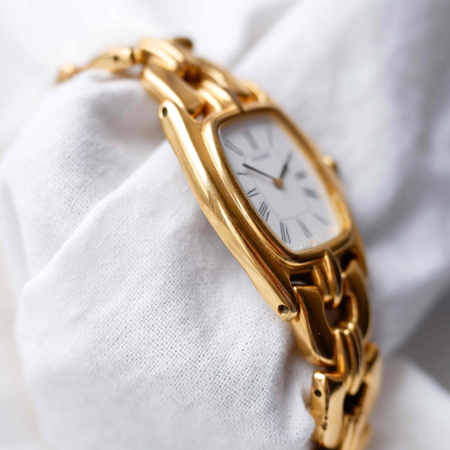 Pulsar by Seiko Tank Watch: Vintage Ladies 80s Golden with White Roman Dial