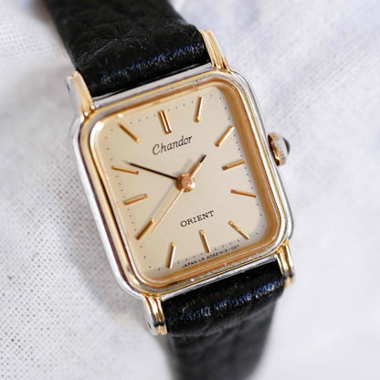 Orient Chandor Watch: Ladies 90s Golden Two Tone Classic Rectangular Style