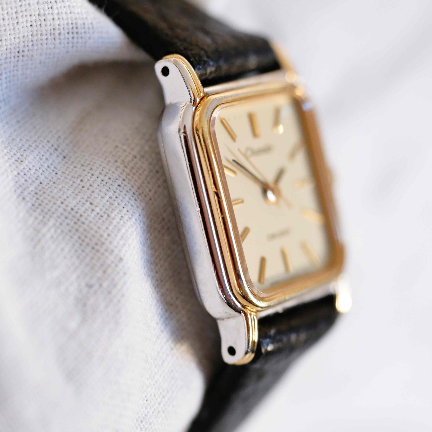 Orient Chandor Watch: Ladies 90s Golden Two Tone Classic Rectangular Style