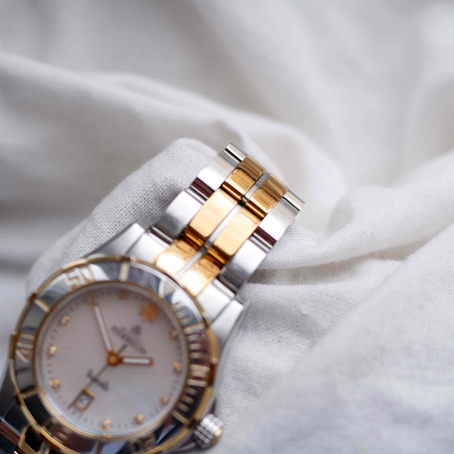 Michel Herbelin Newport: Vintage Ladies 00s Gold Two-Tone Diamond Mother of Pearl Dial