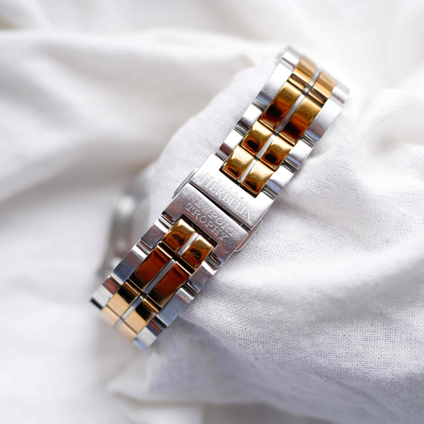 Michel Herbelin Newport: Vintage Ladies 00s Gold Two-Tone Diamond Mother of Pearl Dial