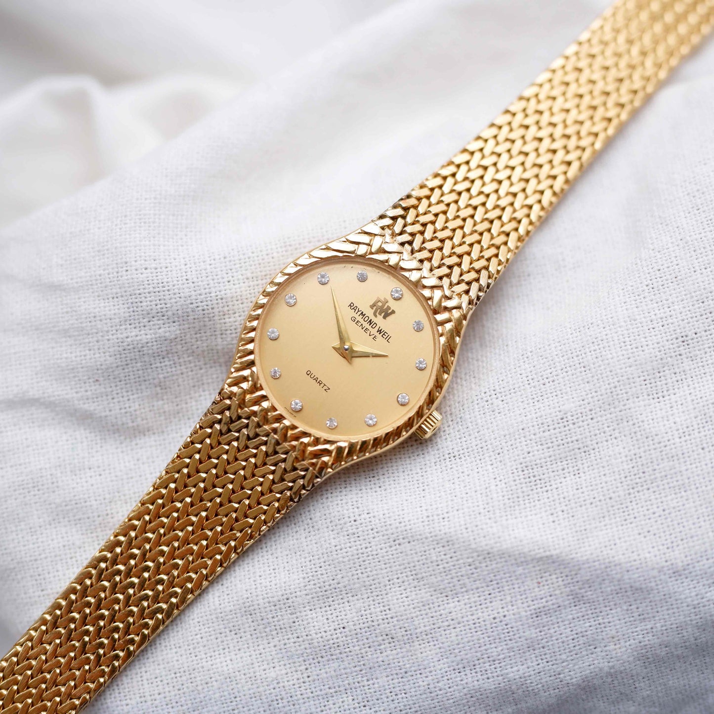 Raymond Weil Cocktail: Vintage Ladies 80s Gold with Diamond Numerals - NOS