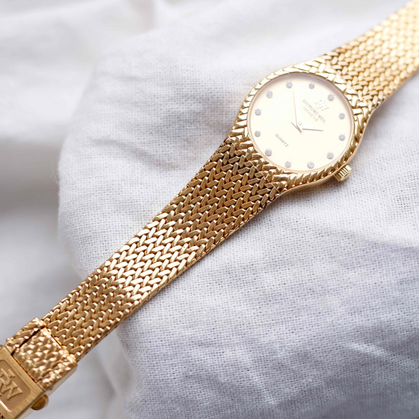 Raymond Weil Cocktail: Vintage Ladies 80s Gold with Diamond Numerals - NOS