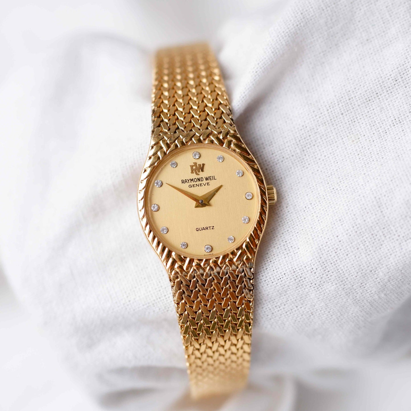 Raymond Weil Cocktail: Vintage Ladies 80s Gold with Diamond Numerals - NOS