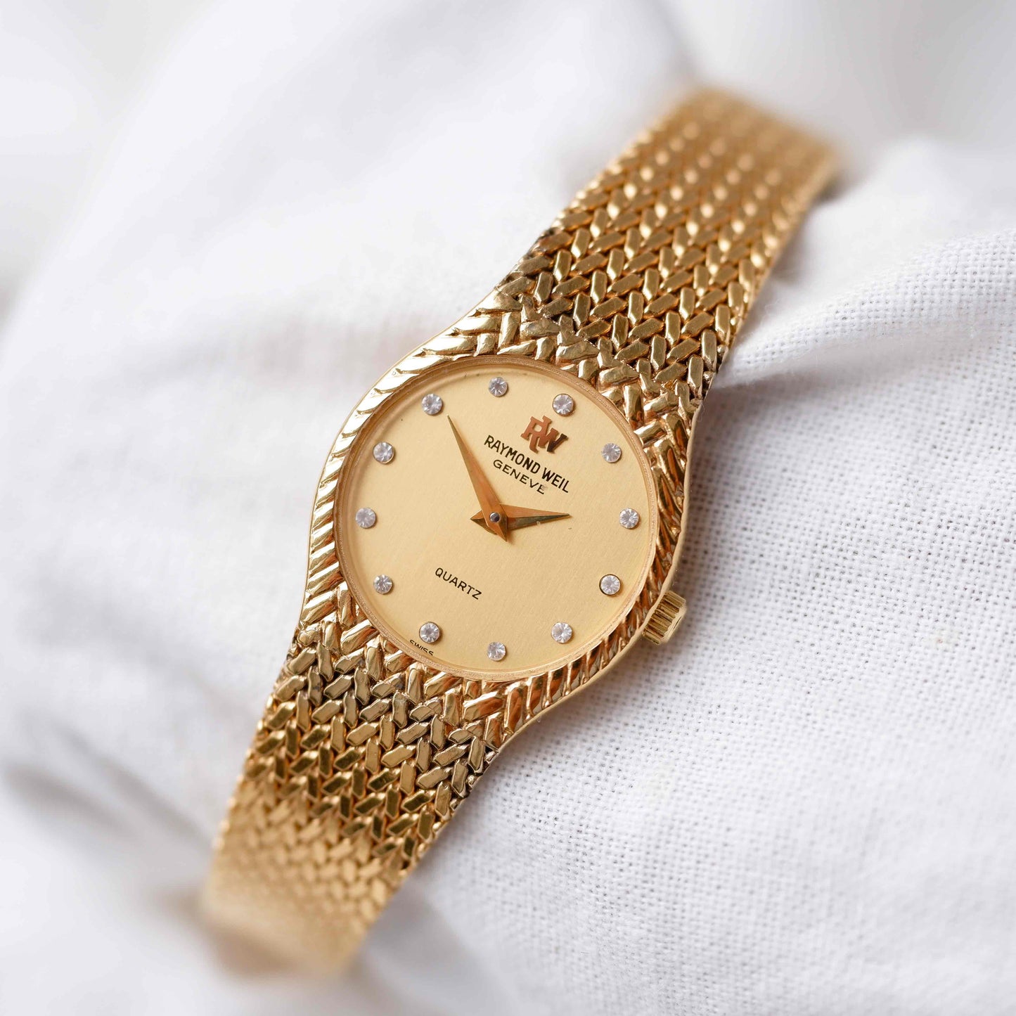 Raymond Weil Cocktail: Vintage Ladies 80s Gold with Diamond Numerals - NOS