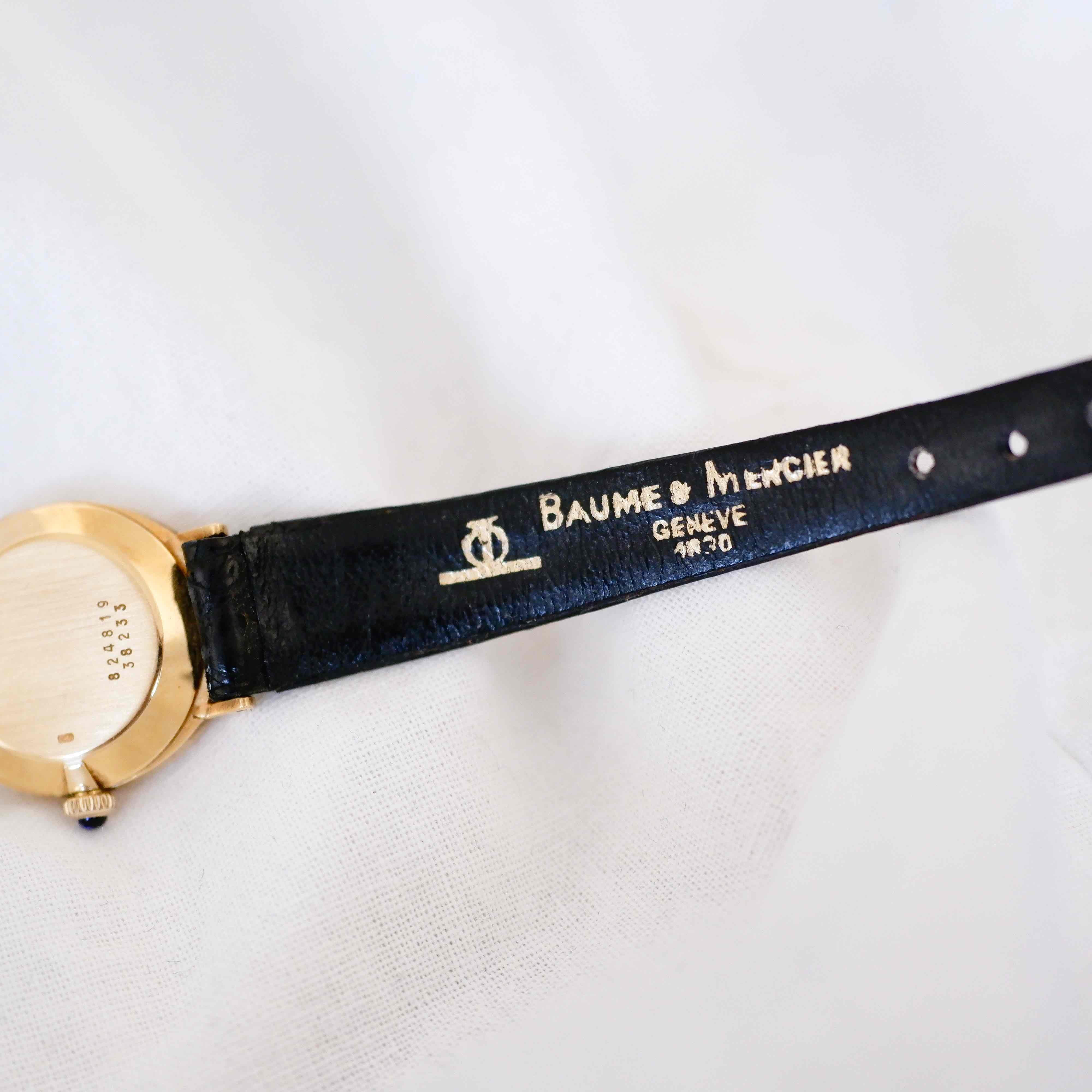 Baume & Mercier Ellipse: 18k Gold Vintage Ladies Watch Black Dial