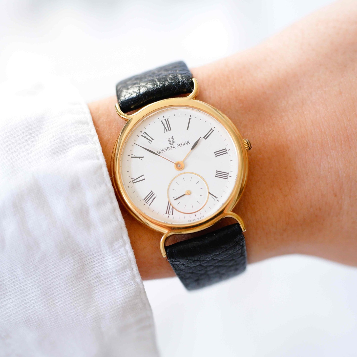 Universal Geneve Watch: Vintage Ladies 90s Golden Iconic Small Second