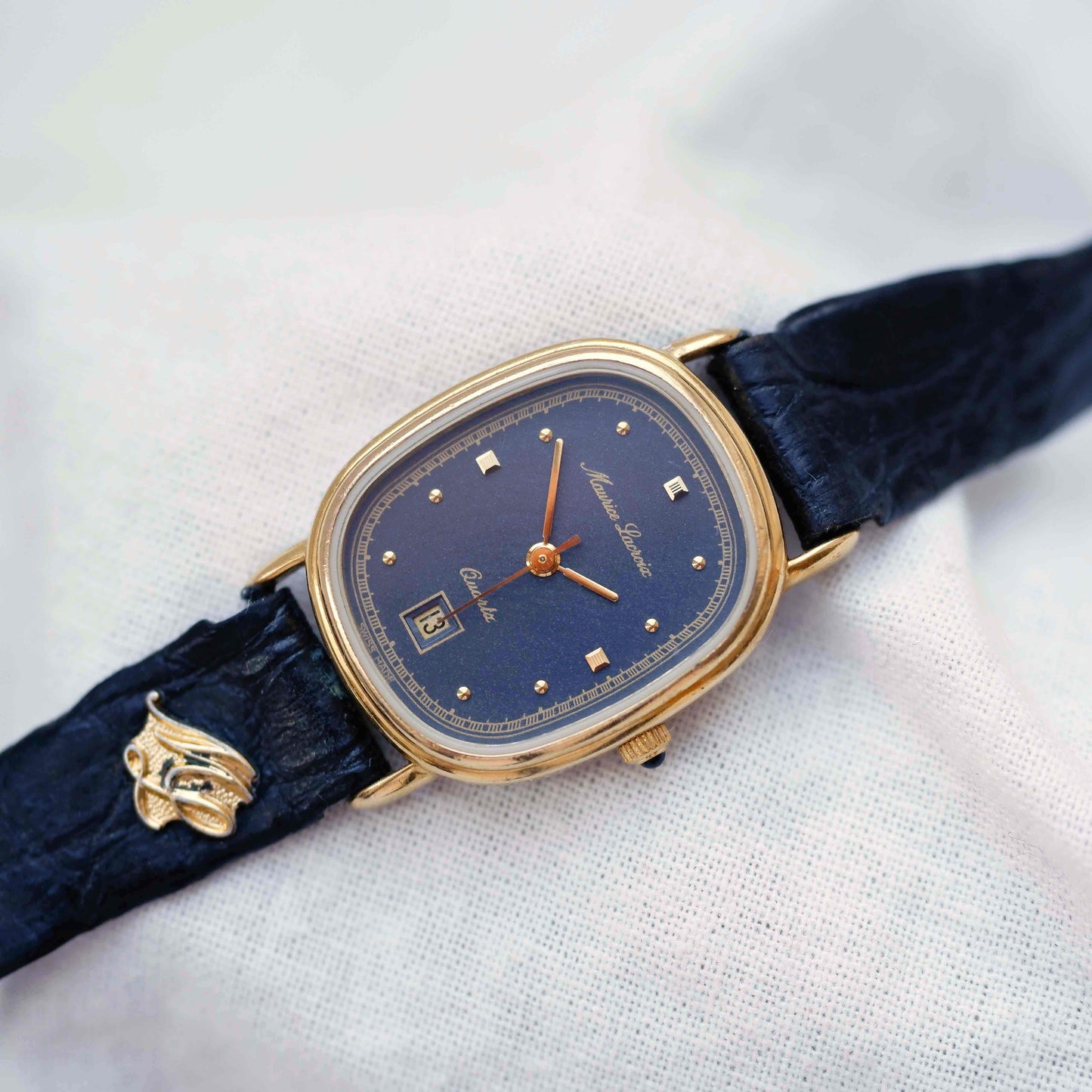 Maurice Lacroix Tank: Vintage Ladies Watch 90s Blue Dial Golden Roman Numerals