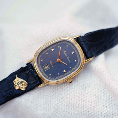 Maurice Lacroix Tank: Vintage Ladies Watch 90s Blue Dial Golden Roman Numerals