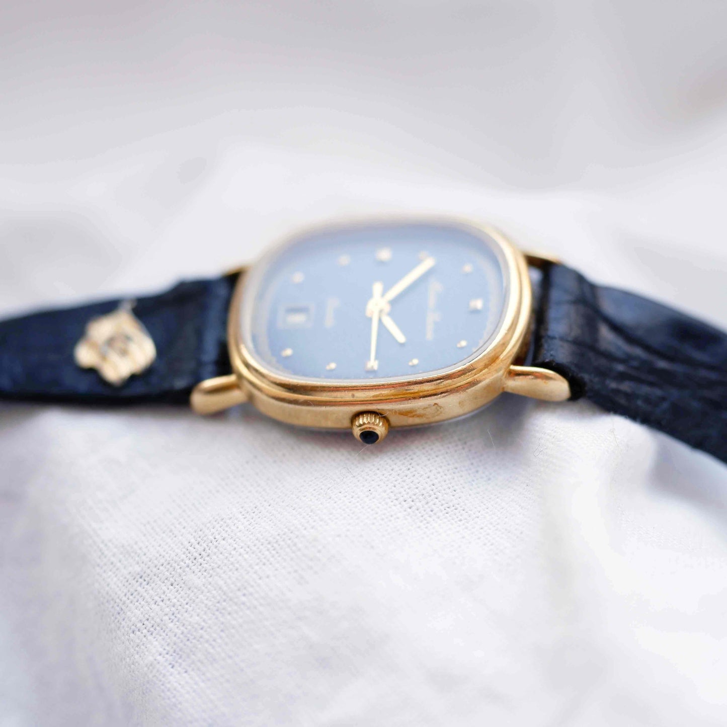 Maurice Lacroix Tank: Vintage Ladies Watch 90s Blue Dial Golden Roman Numerals