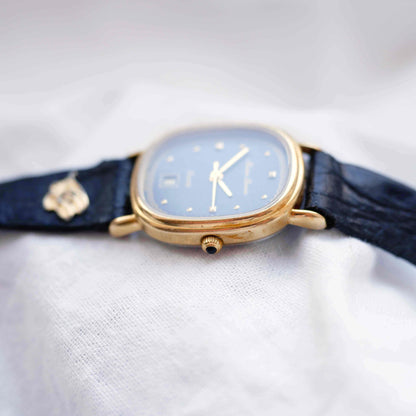Maurice Lacroix Tank: Vintage Ladies Watch 90s Blue Dial Golden Roman Numerals