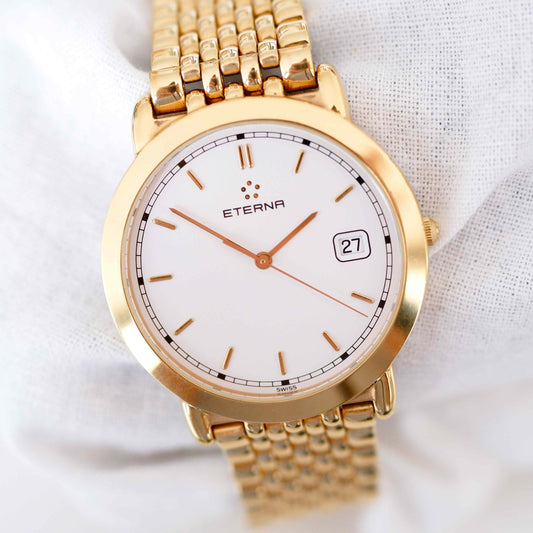 Eterna Vintage Ladies Watch: 90s Golden Iconic with White Dial | First Front Side