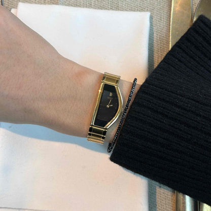 Seiko Half Moon: Vintage Cocktail Watch 90s Golden Black Stella Dial - NOS