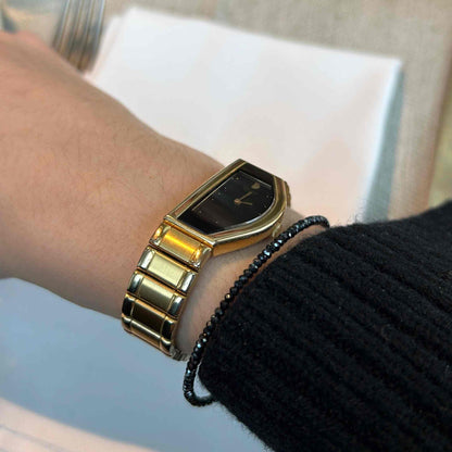 Seiko Half Moon: Vintage Cocktail Watch 90s Golden Black Stella Dial - NOS