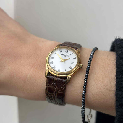 Raymond Weil Watch: Vintage Dainty 90s Golden White Roman Dial