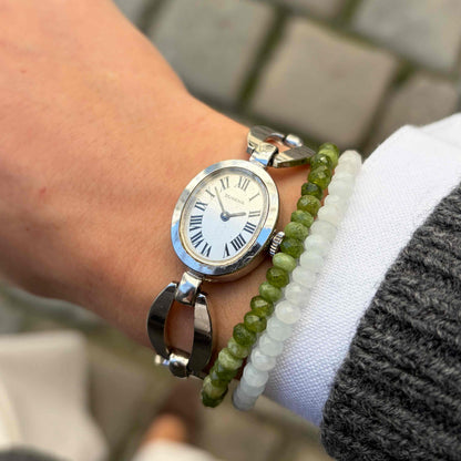 Dugena Ellipse Watch: Vintage Ladies Cocktail Style 70s Elegant Silver Roman Dial