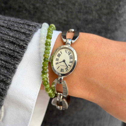 Dugena Ellipse Watch: Vintage Ladies Cocktail Style 70s Elegant Silver Roman Dial