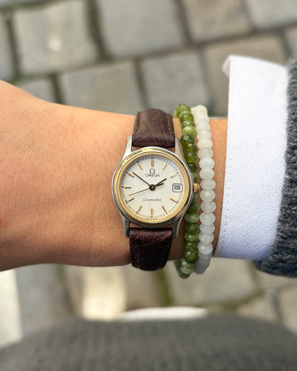 Omega Seamaster Watch: Vintage Ladies 90s Two-Tone White Structured Dial