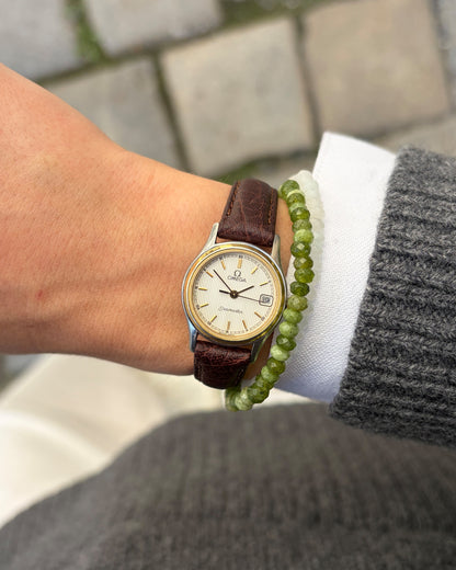 Omega Seamaster Watch: Vintage Ladies 90s Two-Tone White Structured Dial