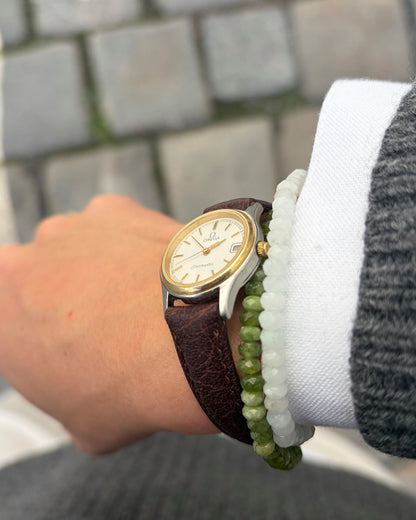 Omega Seamaster Watch: Vintage Ladies 90s Two-Tone White Structured Dial