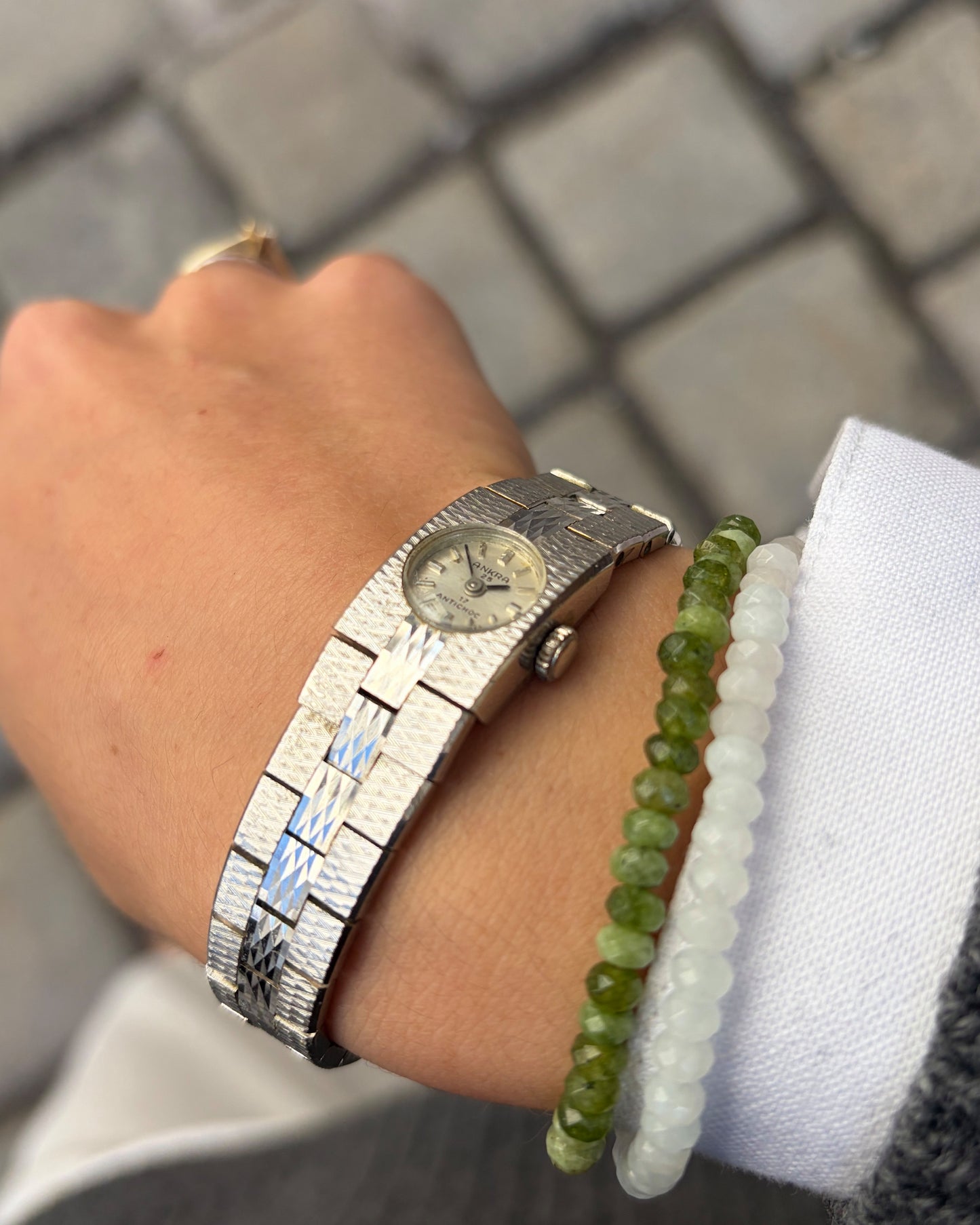 Ankra Cocktail Watch: Vintage Ladies Silver Style 60s White Dial Mechanical