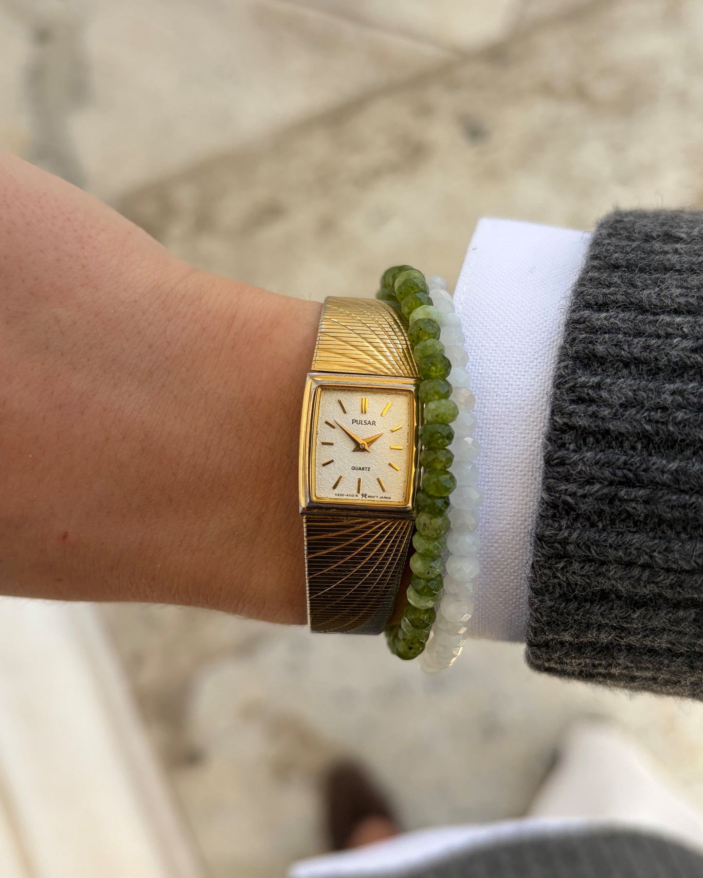 Pulsar by Seiko Cocktail Watch: Vintage Ladies 80s Gold Frozen White Dial