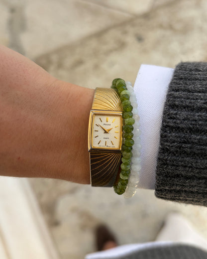 Pulsar by Seiko Cocktail Watch: Vintage Ladies 80s Gold Frozen White Dial