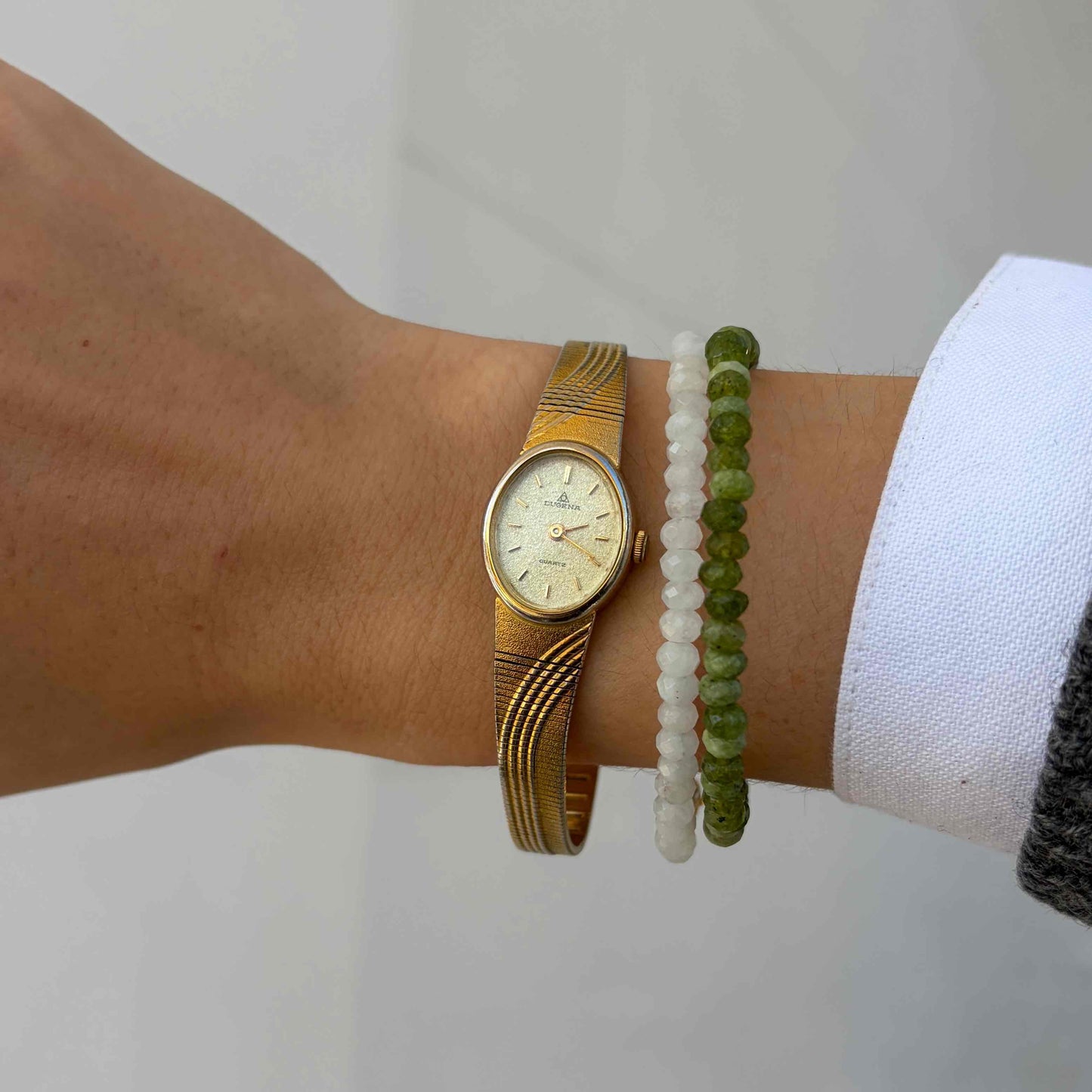 Dugena Cocktail Watch: Vintage Ladies 90s Golden Dainty with Structured Dial