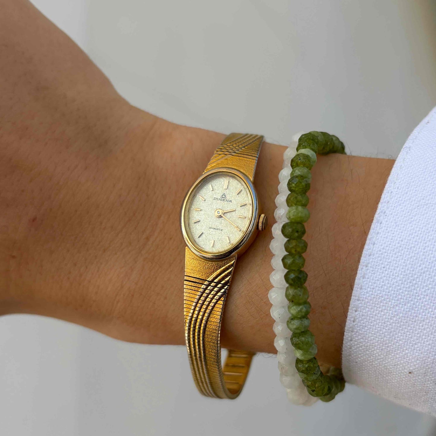 Dugena Cocktail Watch: Vintage Ladies 90s Golden Dainty with Structured Dial