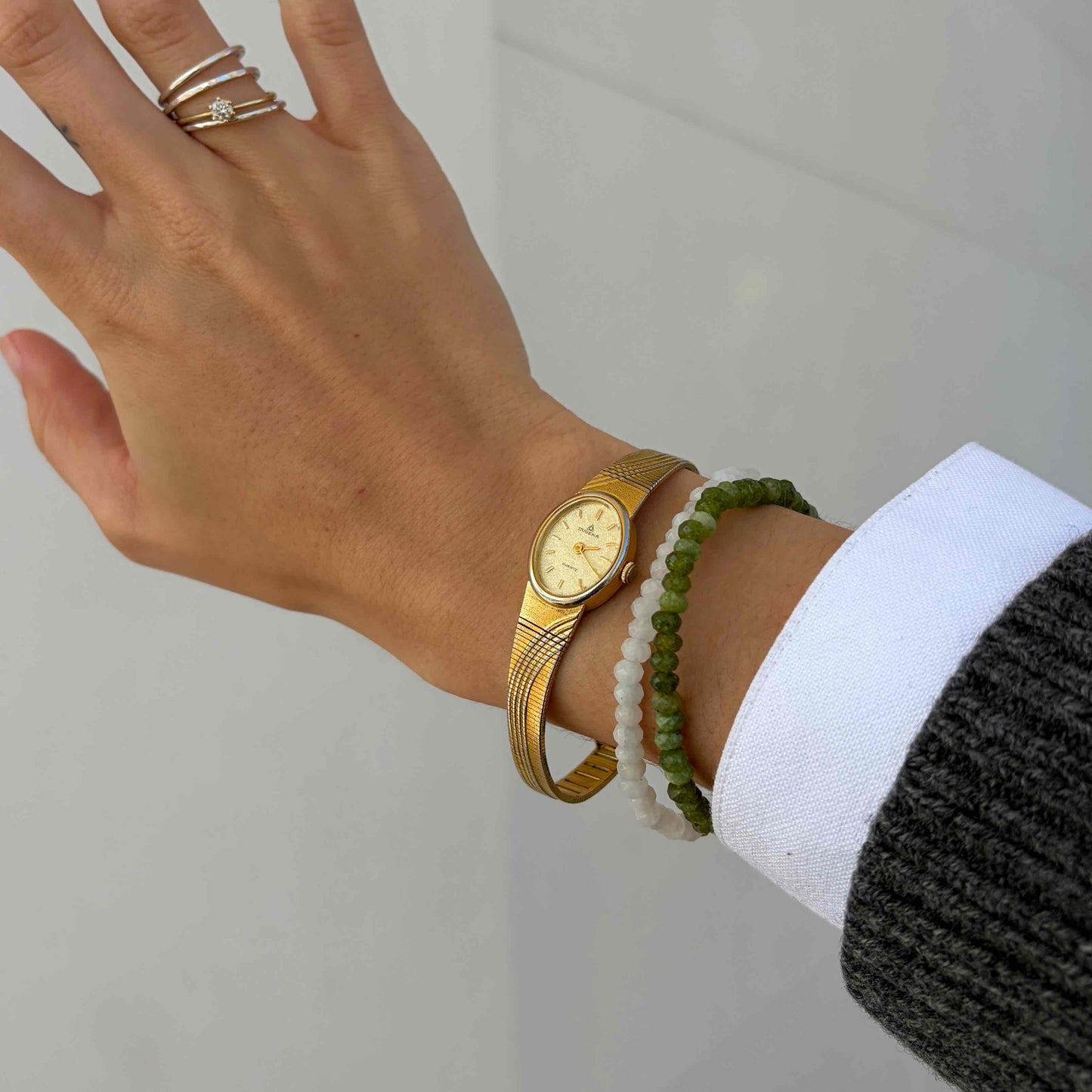 Dugena Cocktail Watch: Vintage Ladies 90s Golden Dainty with Structured Dial