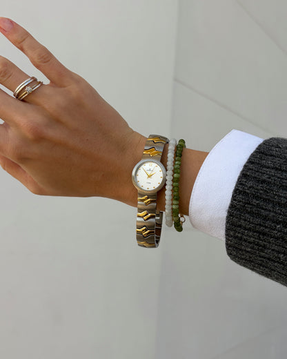 Dugena Titan Watch: Ladies Dainty 90s Two-Tone with Silver White Dial - NOS