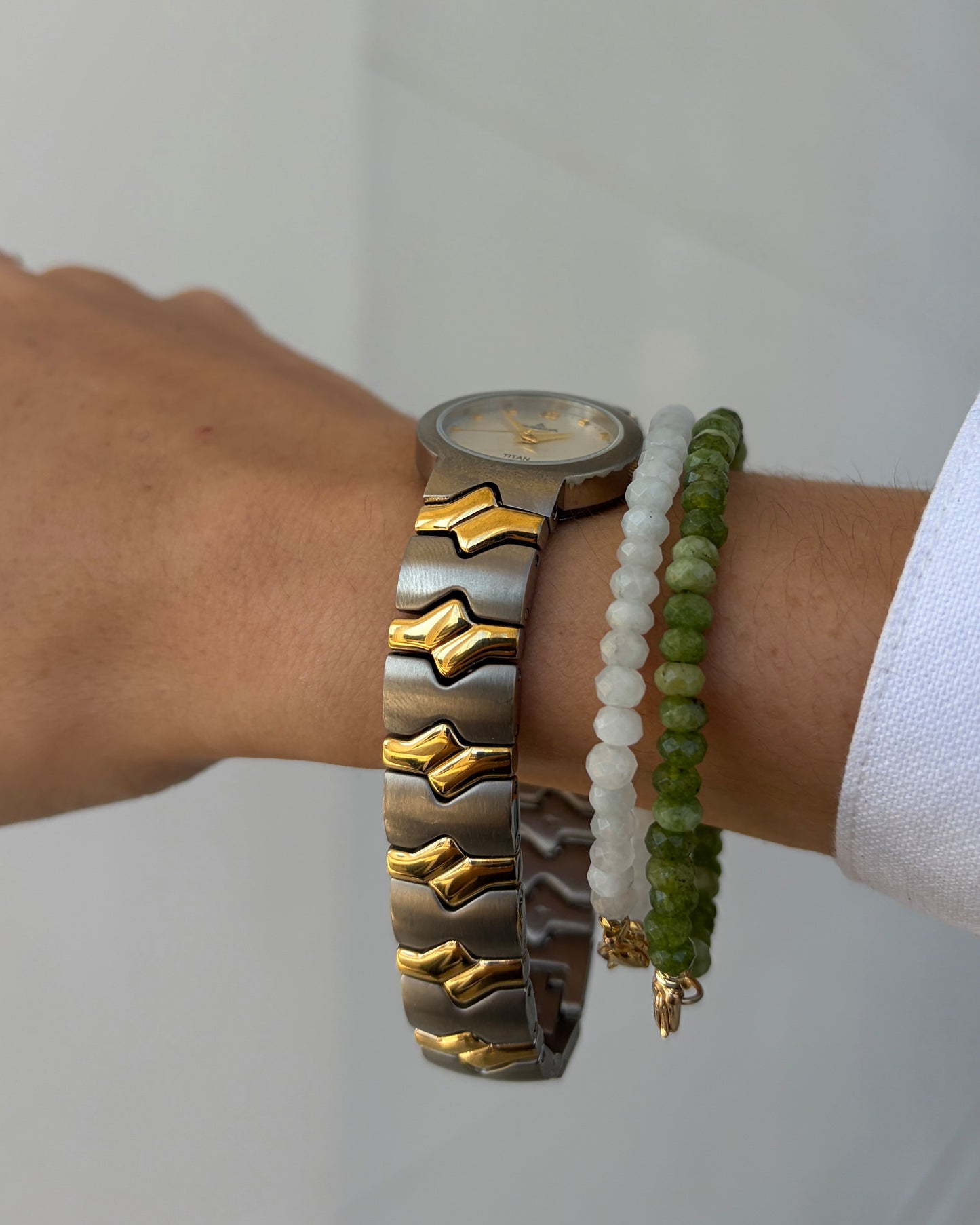 Dugena Titan Watch: Ladies Dainty 90s Two-Tone with Silver White Dial - NOS