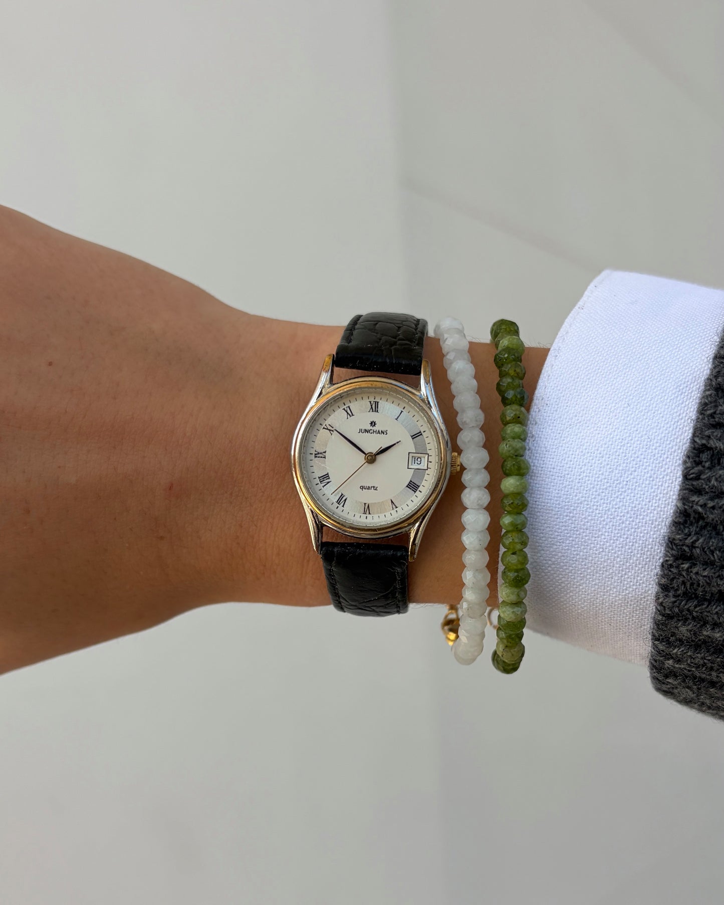 Junghans Vintage Watch: Ladies 90s Two Tone White Roman Dial