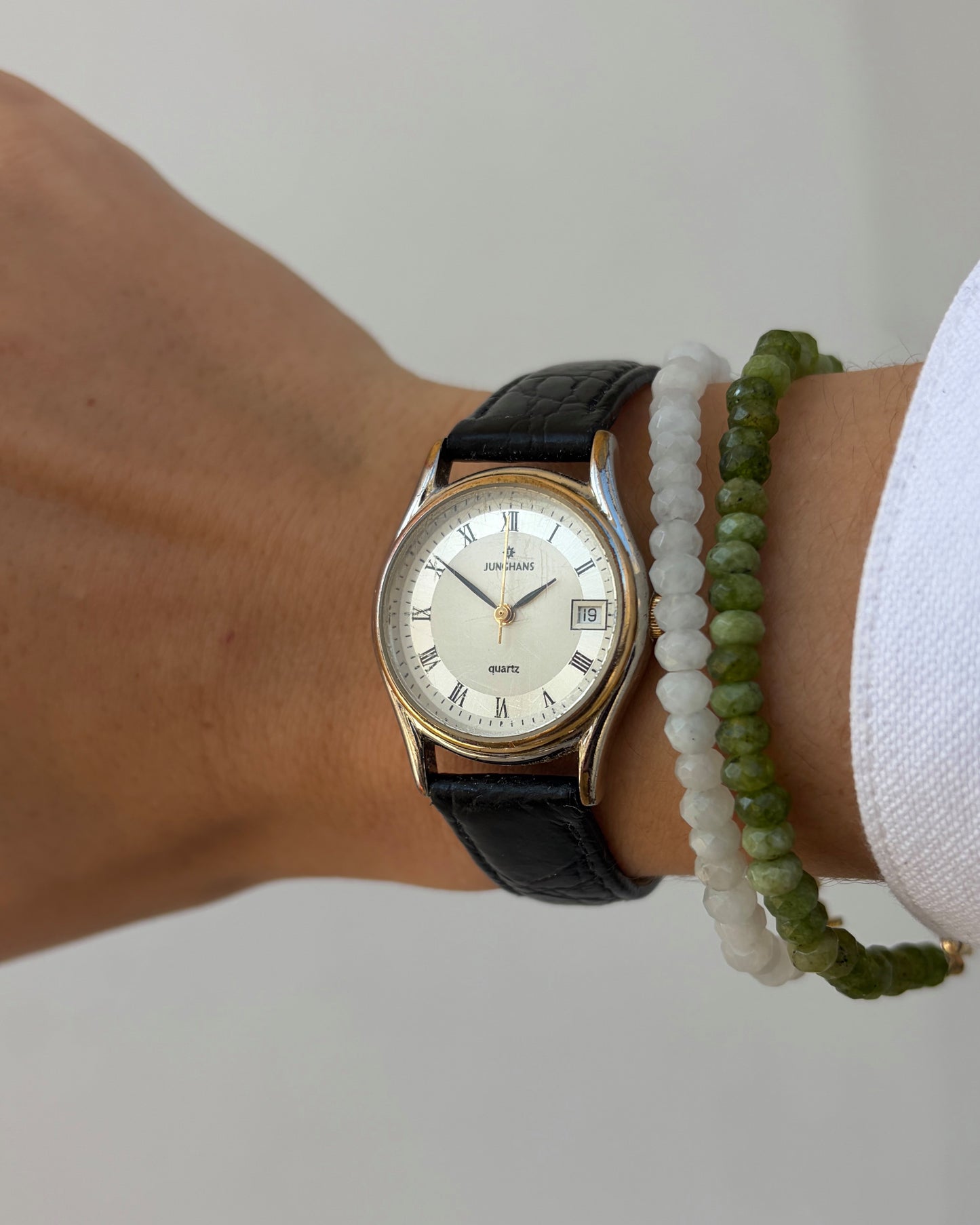 Junghans Vintage Watch: Ladies 90s Two Tone White Roman Dial